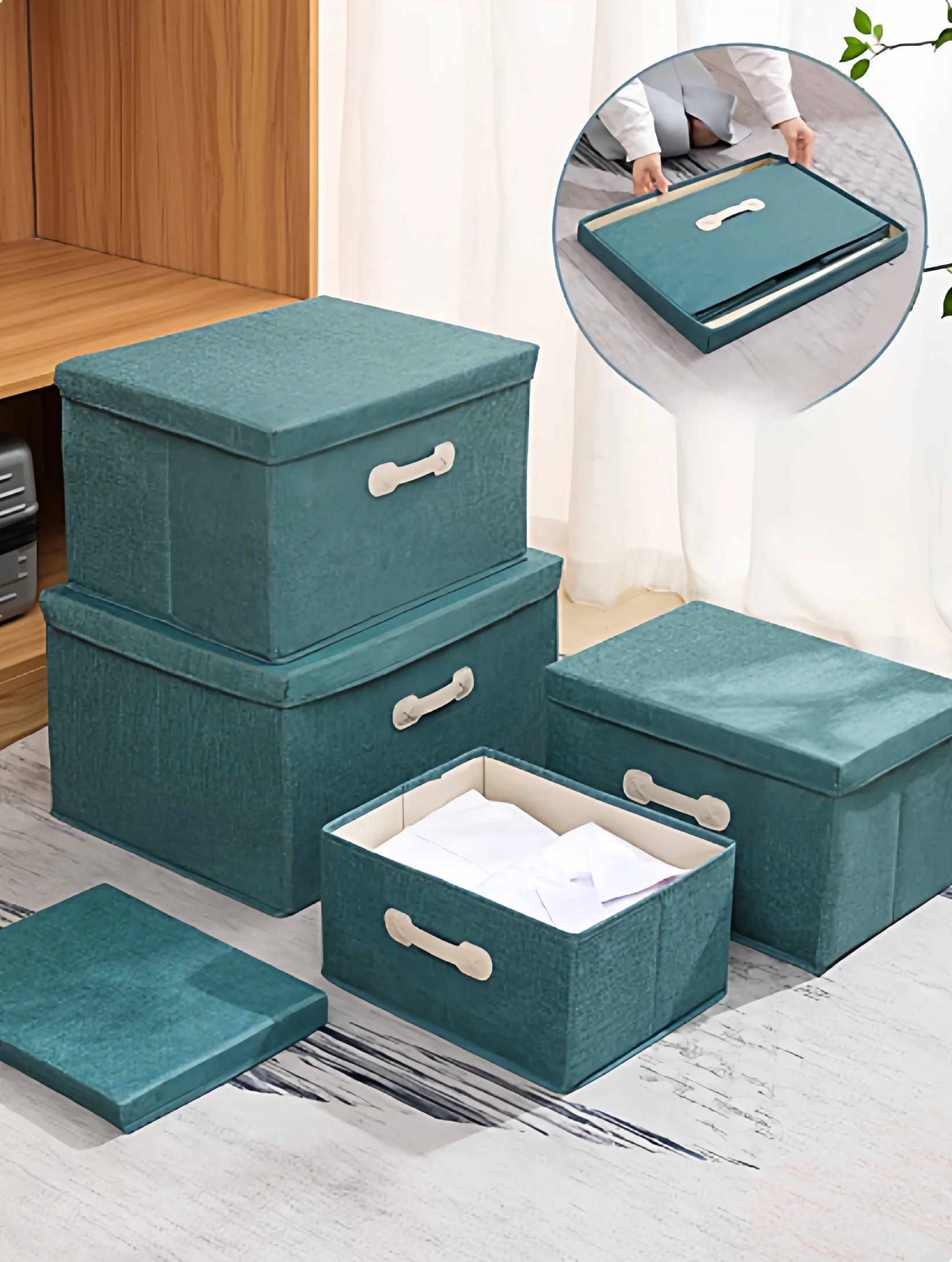 

Home Cotton Linen Handheld Storage Box Clothing Toy Organizer Moving Box Cover Storage Bin for Bedroom Closet Underbed Storage