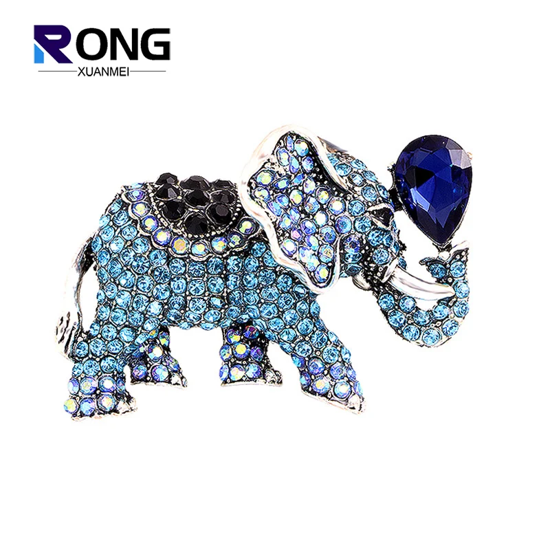 Vintage 7 Colors Crystal Lucky Fortune Elephant Brooch Pin Stylish New Design Alloy Rhinestone Animal Corsage Brooches For Woemn