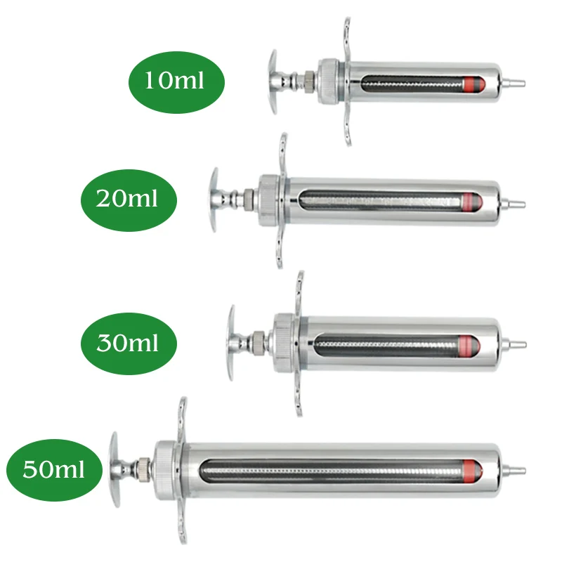 1pcs Reusable Stainless Steel Syringe Hypodermic Veterinary Animal Syringe for Pig Cattle Sheep Injector Vet Tools Farm Supplies