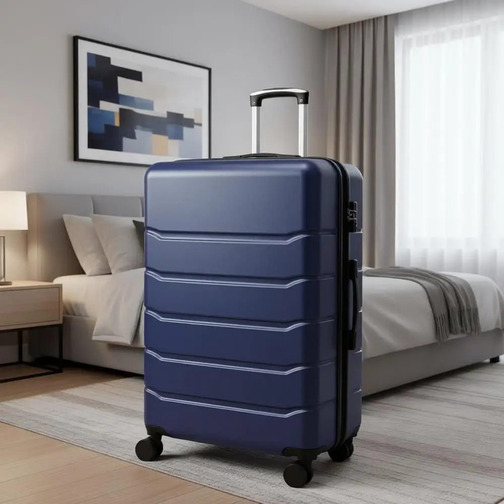 

20-дюймовый легкий расширяемый чемодан на колесиках с замком TSA, жесткий корпус из АБС-пластика, двойные вращающиеся колеса, синий