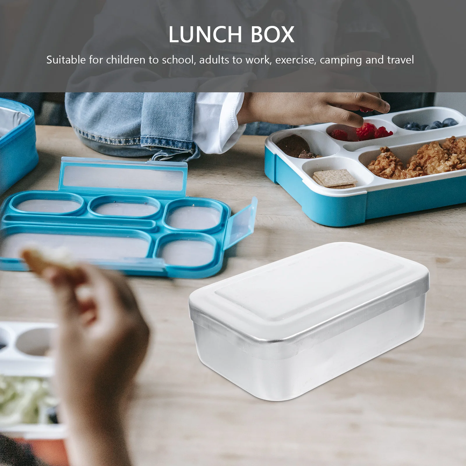 Kotak makan siang portabel, wadah makanan piknik dengan penutup multifungsi, Persediaan berkemah luar ruangan aluminium anti bocor Bento