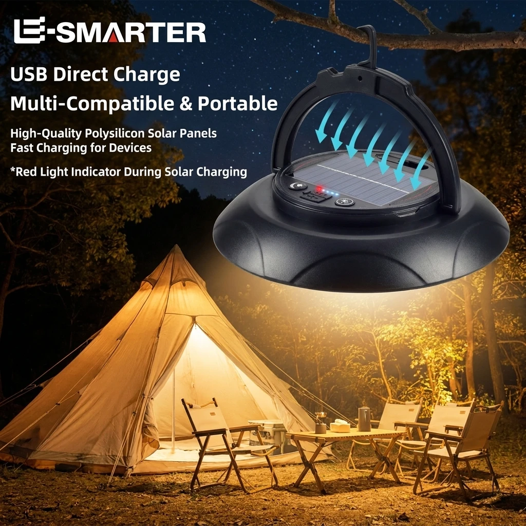 Lámpara LED Solar de Camping – Luz Portátil y Recargable para Exterior