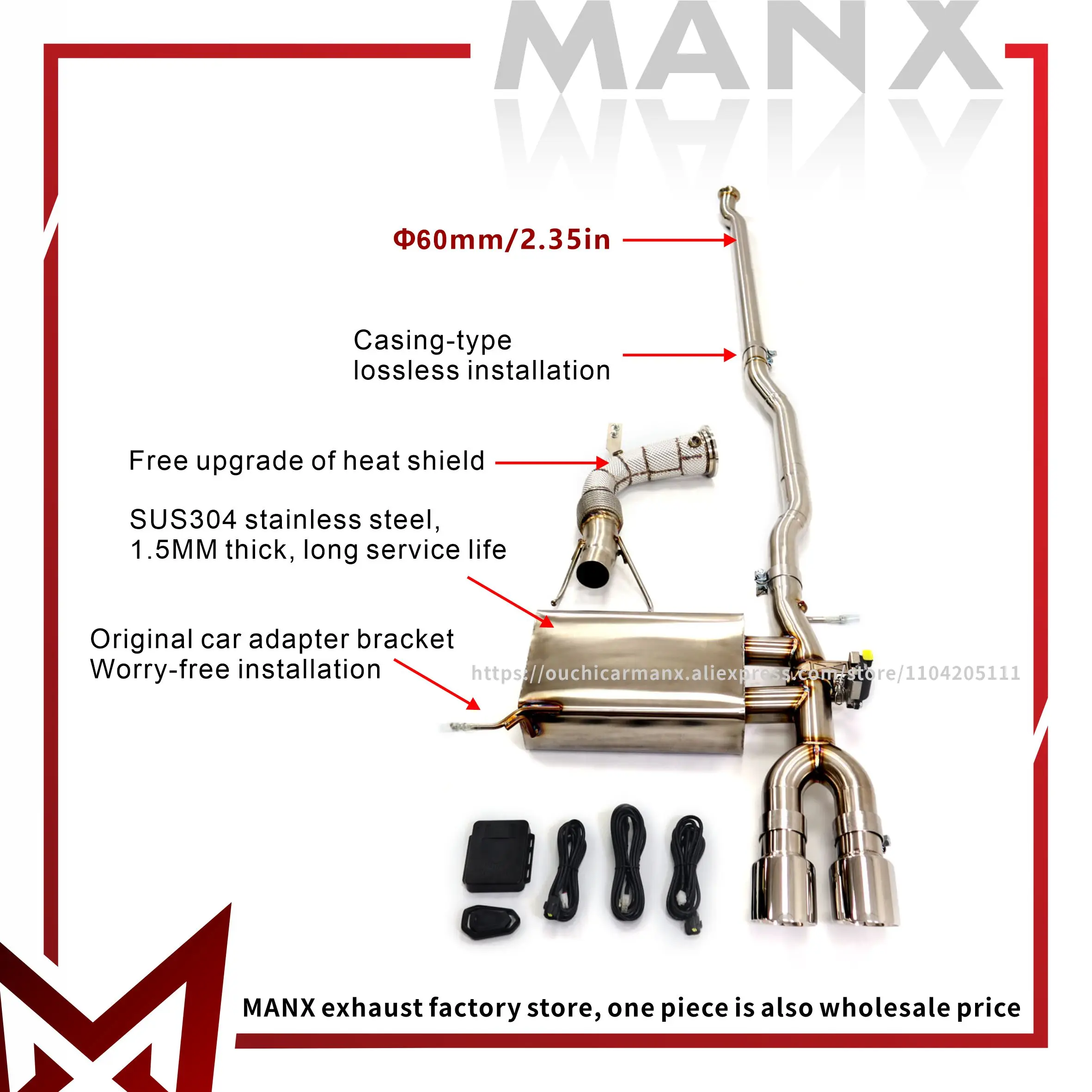 

Car Exhaust system for MINI F56 B38 1.5T Stainless steels Downpipe and Catback exhaust pipe with remote control valve
