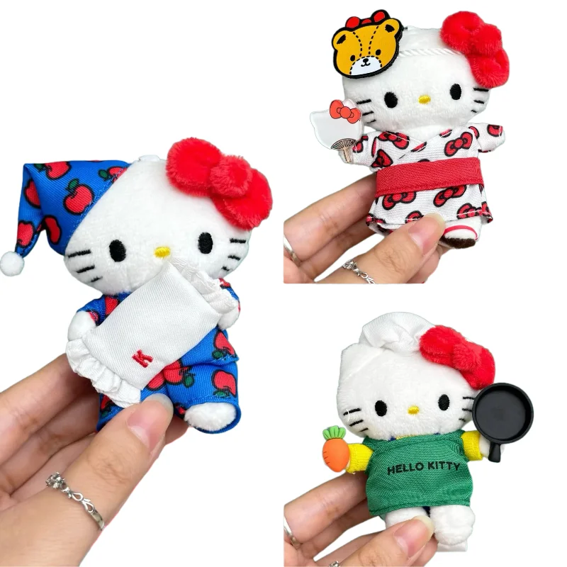 New Home Pyjamas Sanrio Hello Kitty Kreative Cartoon Plüschtiere Schlüsselanhänger Kochpyjamas Kitty KT Gefüllte Puppe Rucksack Anhänger