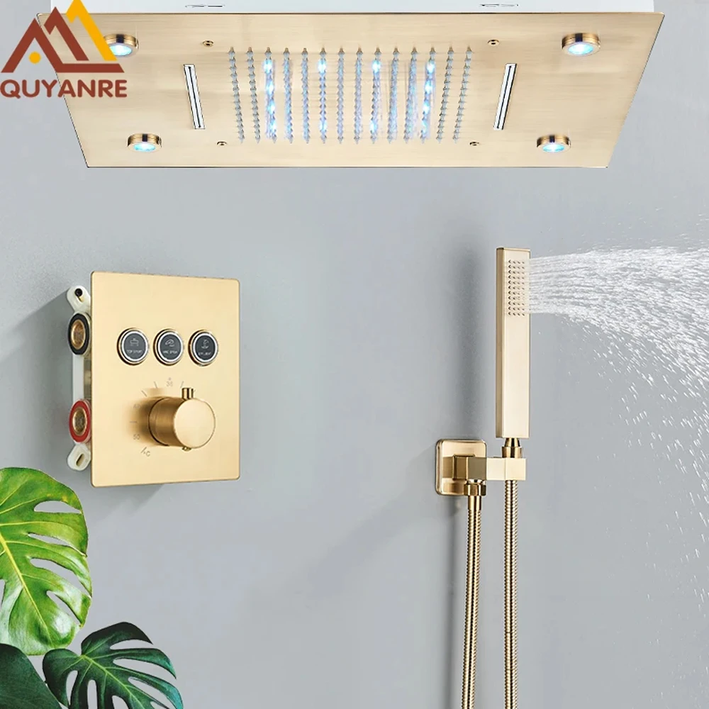 Digitale display thermostatisch regendouchesysteem set 14 x 20 inch waterval regenval LED plafonddouchekop met handdouche