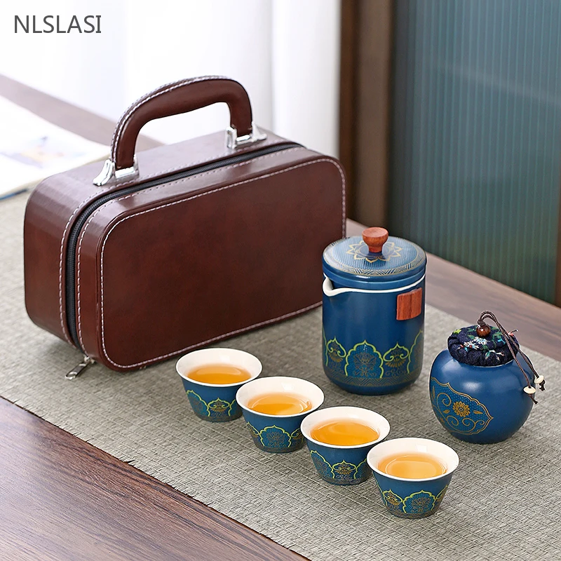 

Custom Car Travel Tea Set Exquisite Teapot and Teacup Set Ceramic Quick Cup Outdoor Portable Teaware A Pot of Three Cups Gift