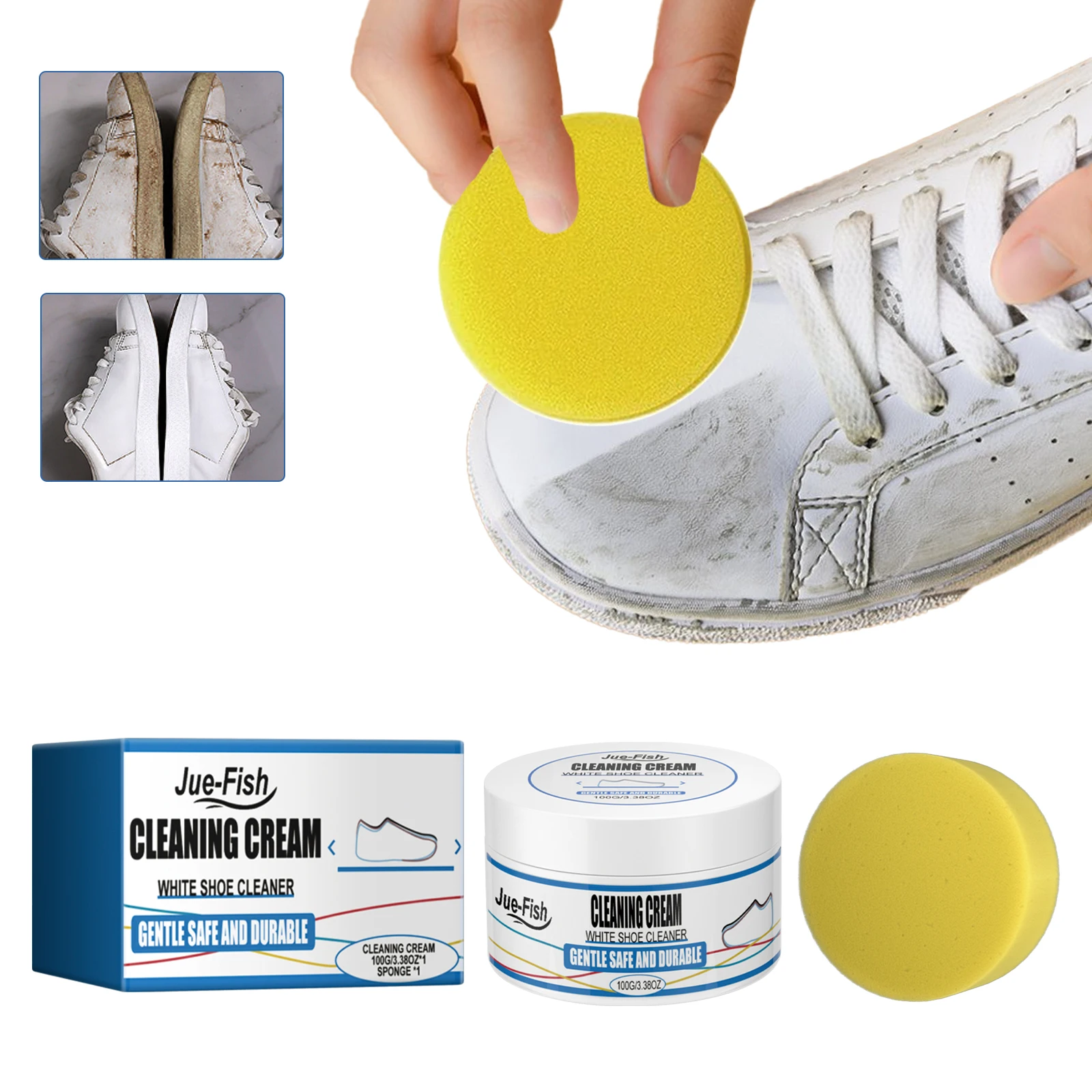 

Jue-Fish White Shoes Cleaning Cream Powerful Stain Remover Cleaning Cream Free Sport Canvas Shoes Cleaning Stain Remover