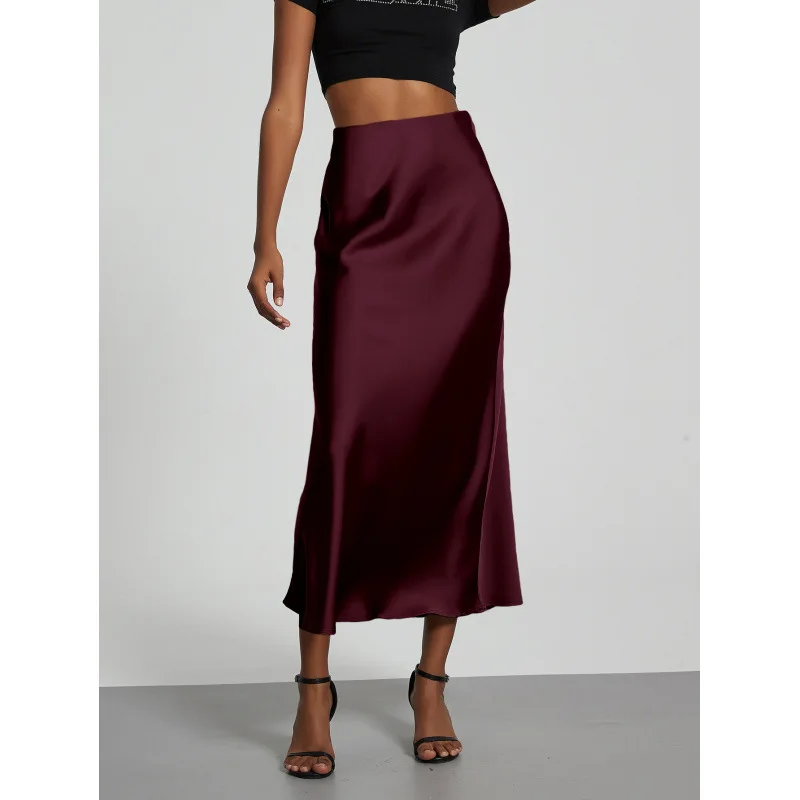 Sophisticated Skirt High-Waist Elegant Satin Skirt A-Line Voluminous Pleated Skirt Figure-Flattering Silky Draped Skirts