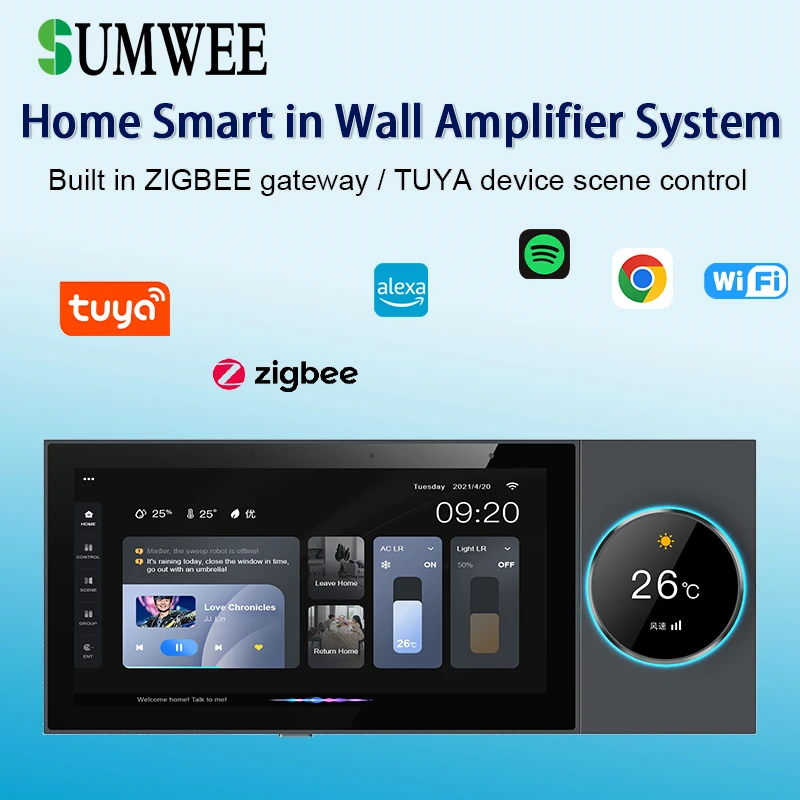 

Tuya WiFi Smart Home Control Panel 6" Touch Screen built in ZIGBEE gateway Bluetooths Audio wall Amplifiers Android music system