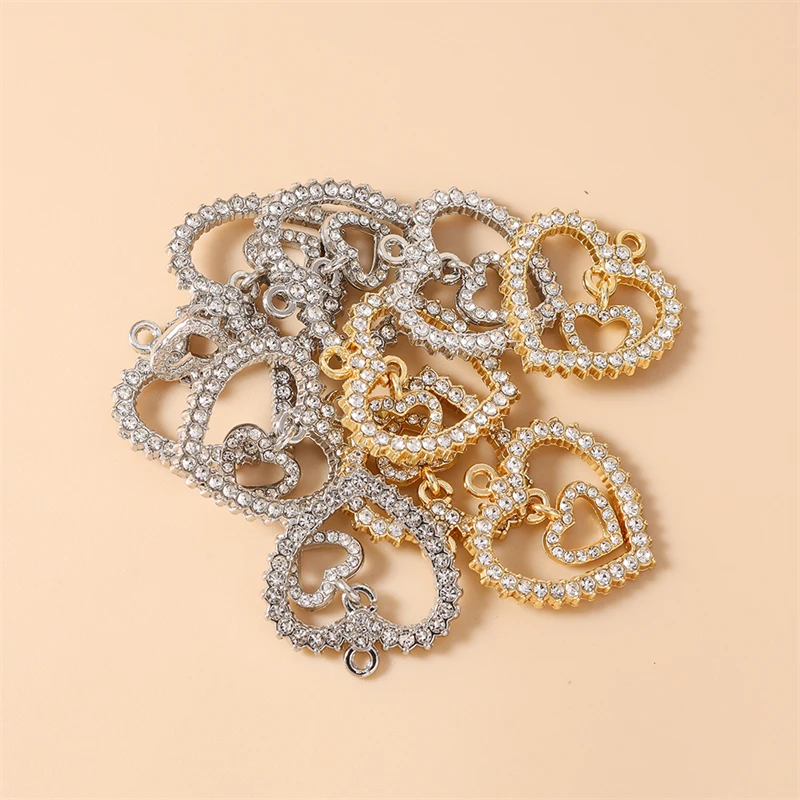 4 Stück 23x24mm Zarte Kristall-Metall-Herzanhänger Passend für Halsketten, Ohrringe, Armbänder, DIY-Bastelzubehör für Schmuckherstellung – Detail 10