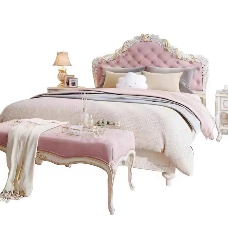 

French light luxury solid wood bed European court carved bed 1.8 meters double bed high-end villa master bedroom princess