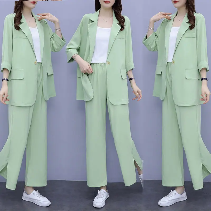 Women\'s 2024 Spring New Casual Thin Suit Jacket Matching Set Korean Elegant Loose Blazers Pants Two Piece Female Chic Clothing