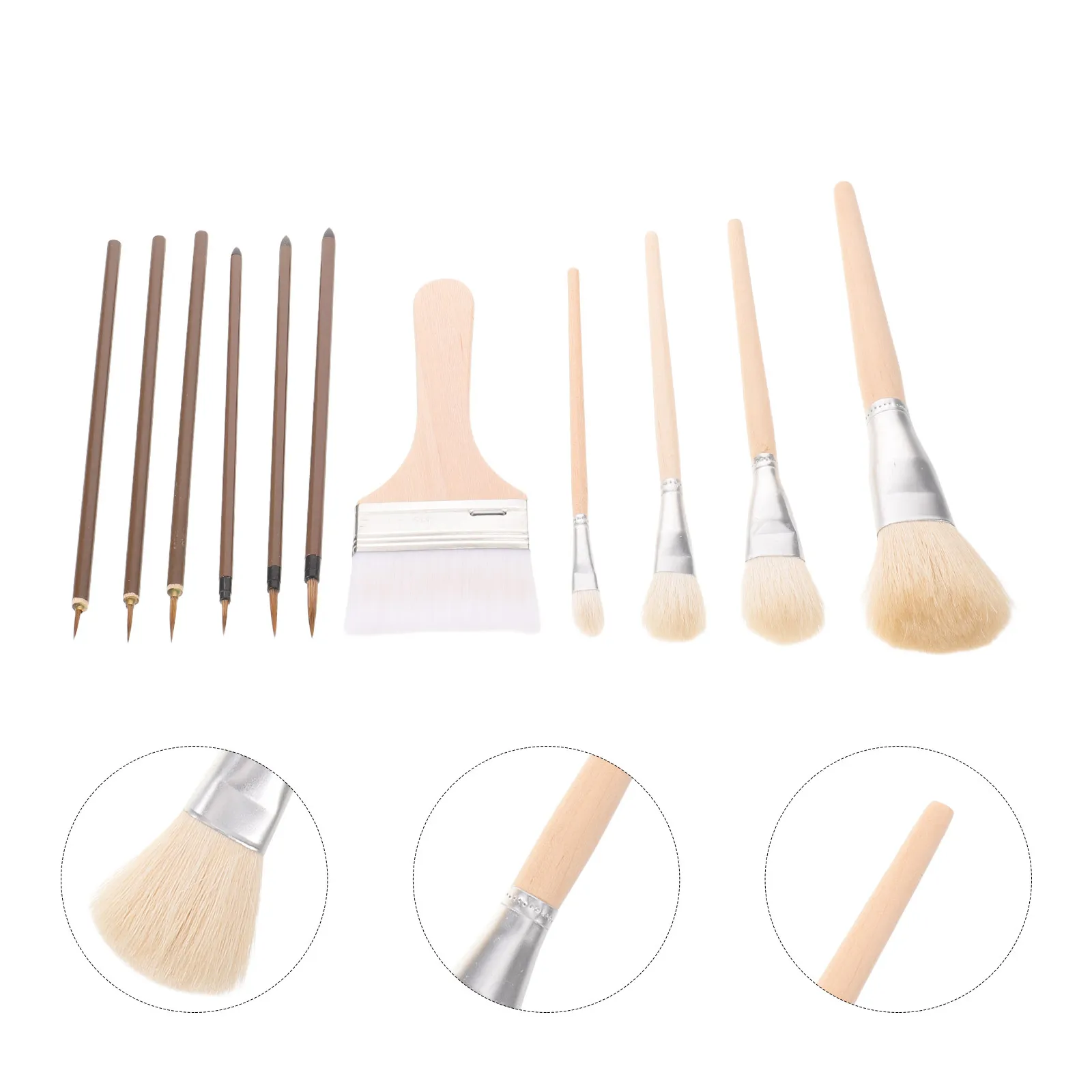 1Set Premium Wool Hake Brushes Set Ceramic Glaze Brushes for Pottery Watercolor Painting Oil Art Supplies Artist Brush Set Easy