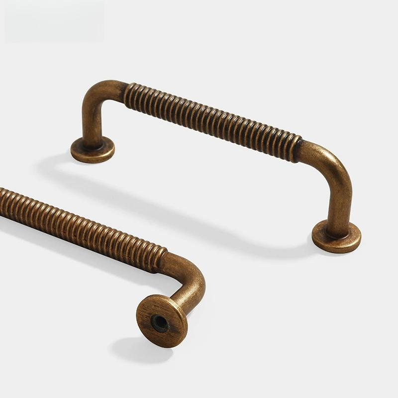 Industrial Style Cabinet Hardware Antique Brass Threaded Pulls for Wardrobe Kitchen Cabinets Drawers Vintage Furniture Handles