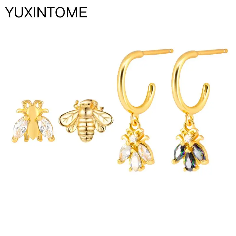 

Cute Bee Pendant Earrings 925 Silver Needle Animal Dangle Earrings Small Snake Dragonfly Earrings For Women Jewelry Gift
