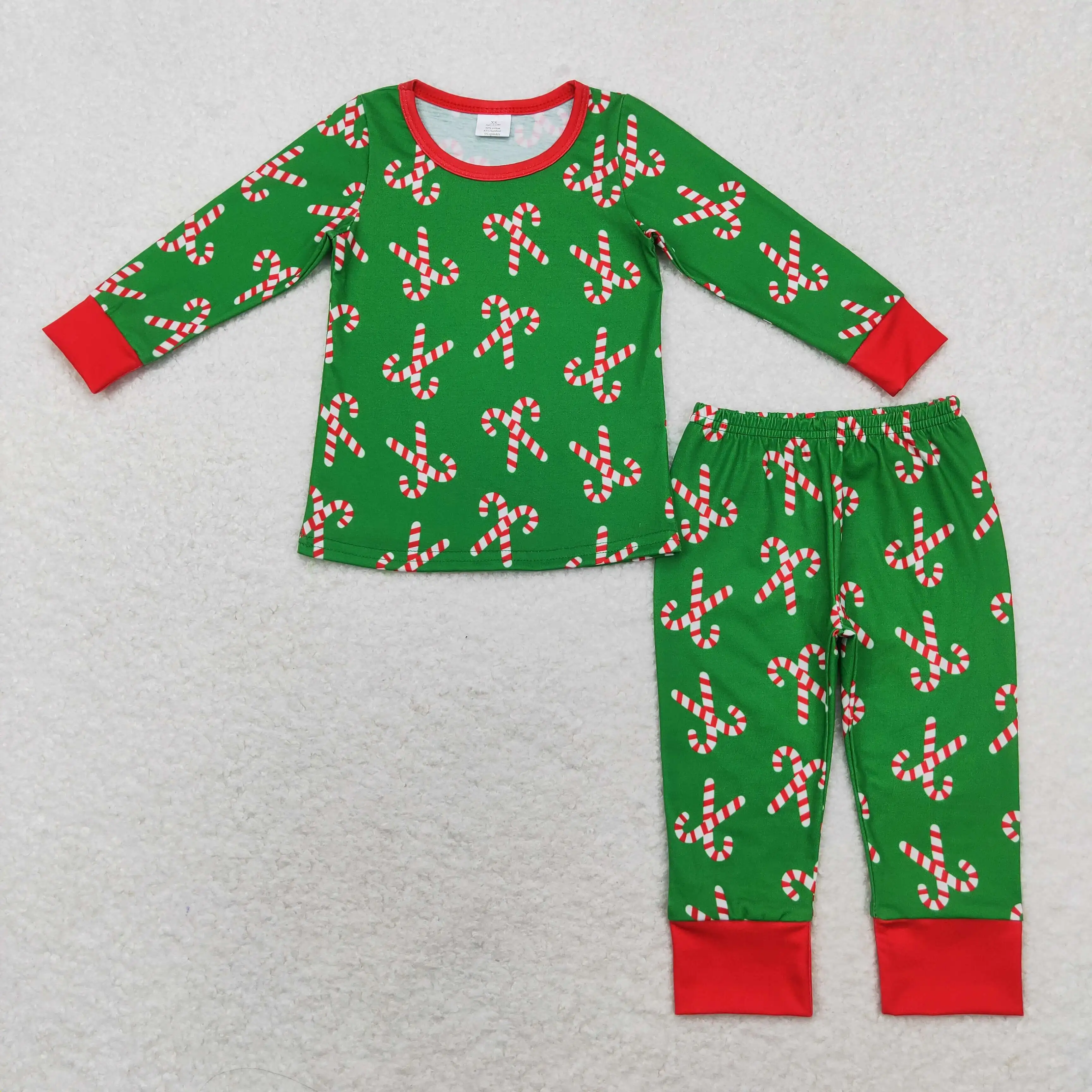 Bamboo boys Santa cane print green pajama set wholesale infant toddler boys sleepwear holiday clothing