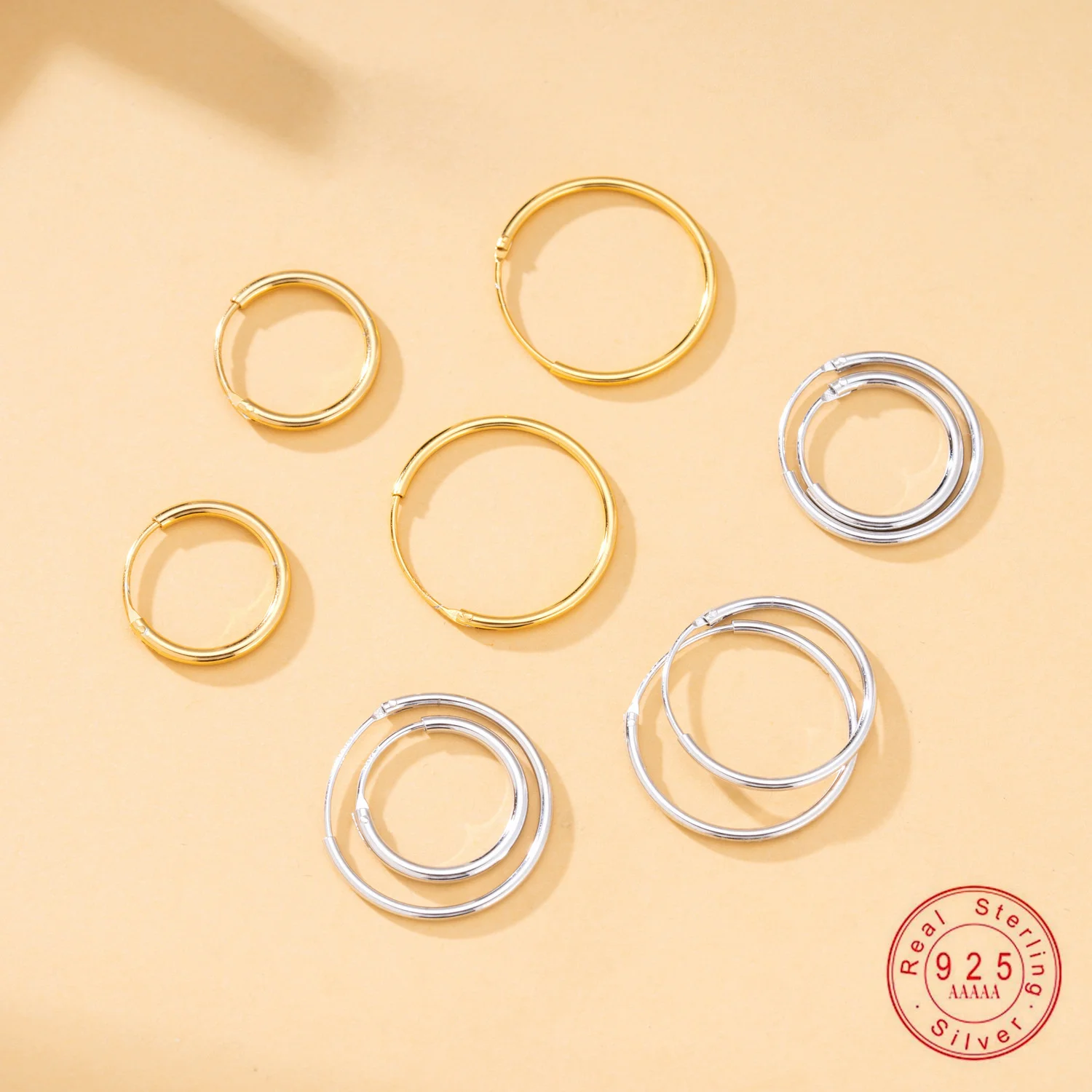 

Серьги-кольца из стерлингового серебра 925 пробы разных размеров, круглые серьги из золота и серебра для женщин, минималистичные штабелируемые ювелирные изделия