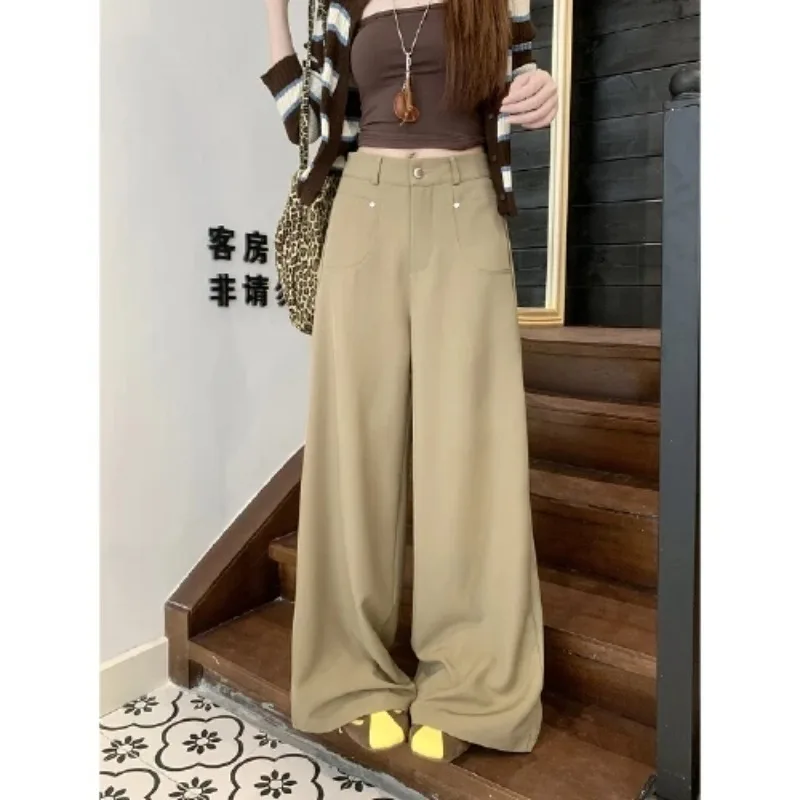 Women's High Waist Wide Leg Suit Pants Drapey Smooth Casual Trousers