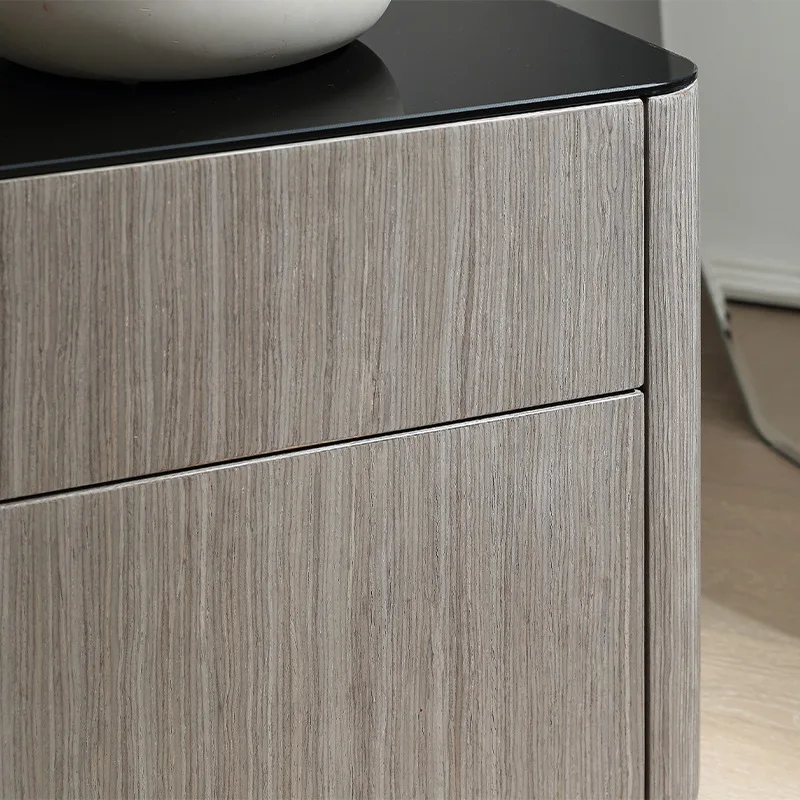 طاولة بجانب السرير من الخشب الصلب الإيطالي البسيط من الزجاج المقسى، طاولة بجانب السرير لغرفة النوم الإبداعية ما بعد الحداثة #4