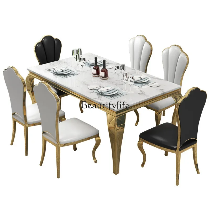 

LD33Modern simple marble dining table, modern simple rectangular small apartment restaurant dining table