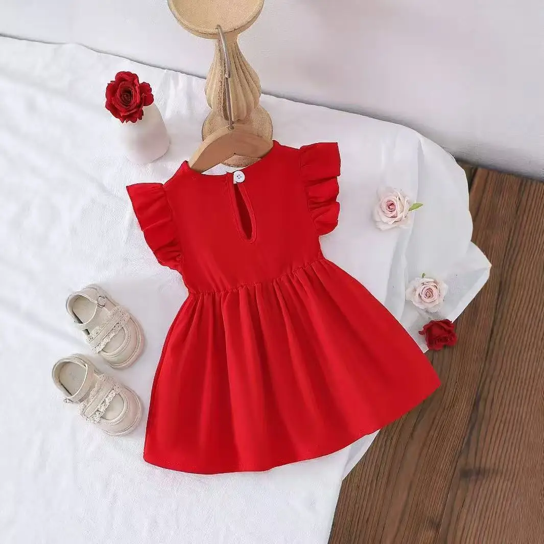 2026 New Baby Girls Summer Sleeveless Dress European American Casual Red Dress Toddler Party Dress