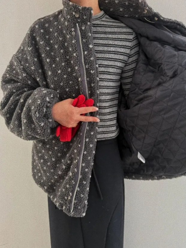 Jaket Wanita Korea Sle Thiened Cotton Desain Longgar Hangat dengan Kerah Bulu Domba Pola Hati untuk Musim Dingin.