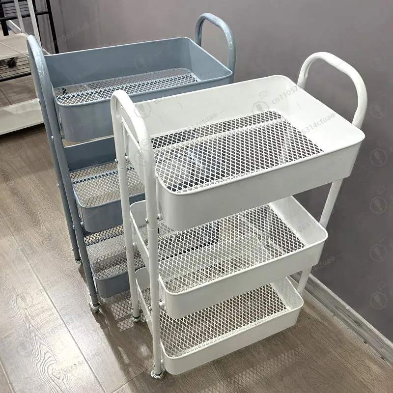 

3-Layer mesh utility cart Rolling metal tissue cart with handle and lockable wheels Multifunctional storage rack