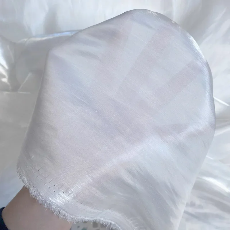 Shiny White Iridescent Fabric, Shimmer Organza Satin, Sold by Yard