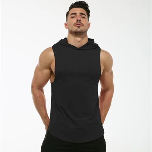 MRMT 2025 nueva camiseta de algodón para hombre, camiseta sin mangas con capucha para hombre, camisetas sin mangas para hombre, camisetas con capucha de Fitness, chaleco con dobladillo curvo