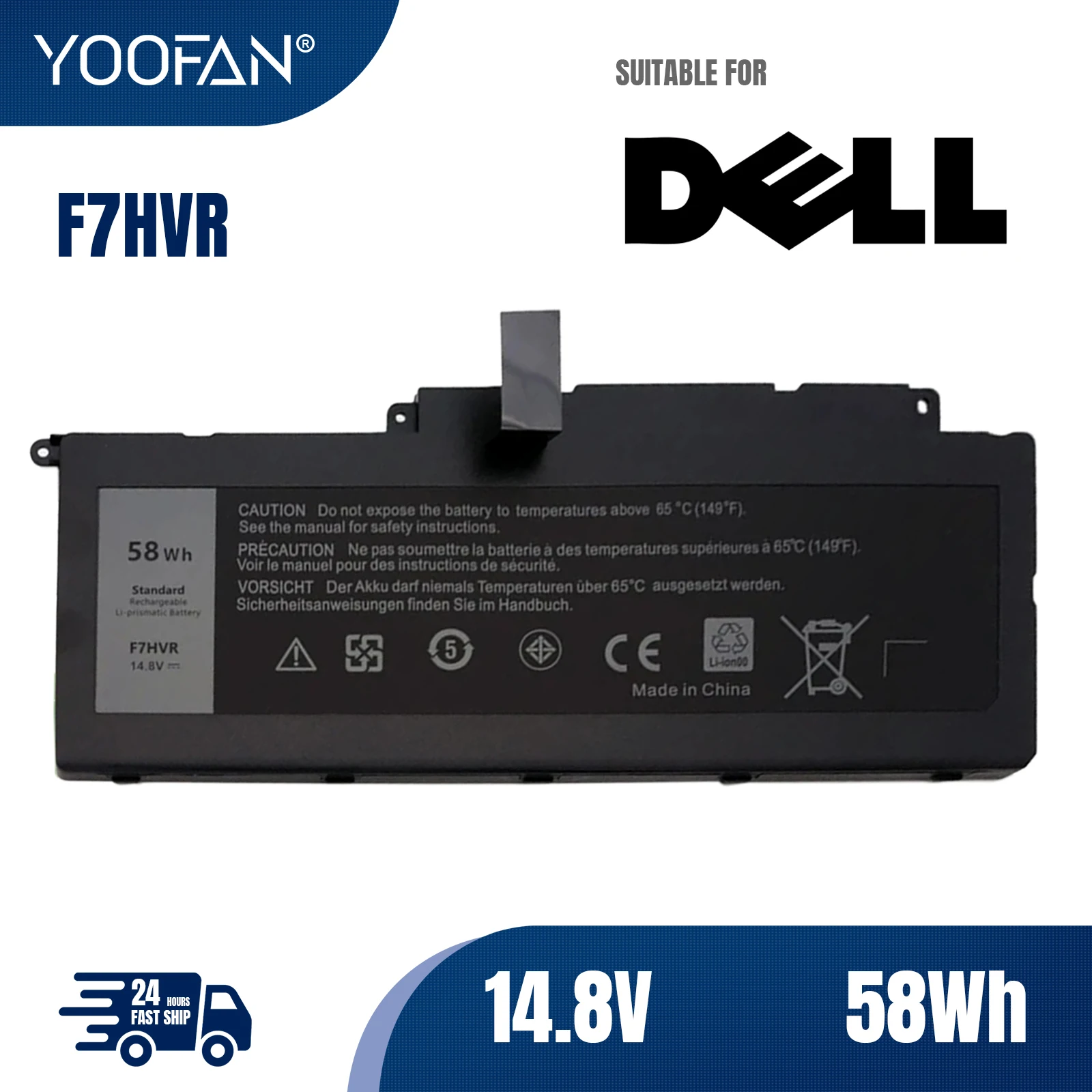 YOOFAN Laptop Battery F7HVR 58Wh 9HRXJ 89JW7 T2T3J For Dell  Inspiron 14 5447 7000 7437,15 5547 7537,17 7737 7746 Latitude 3150