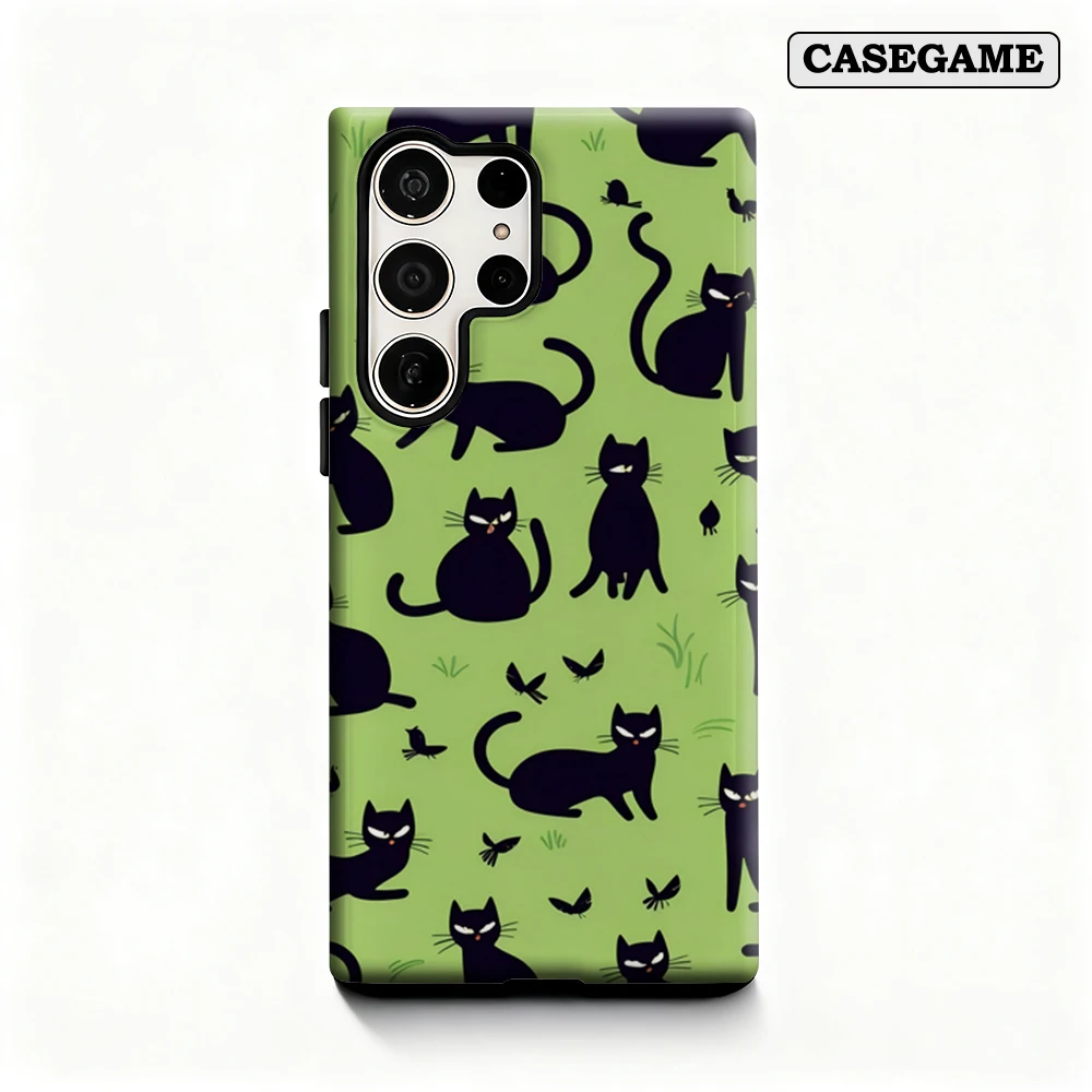 حافظة هاتف Cat Squad لهاتف Samsung Galaxy S25 Ultra S24 S23 Ultra Plus غطاء خلفي بطبقة مزدوجة مقاوم للصدمات