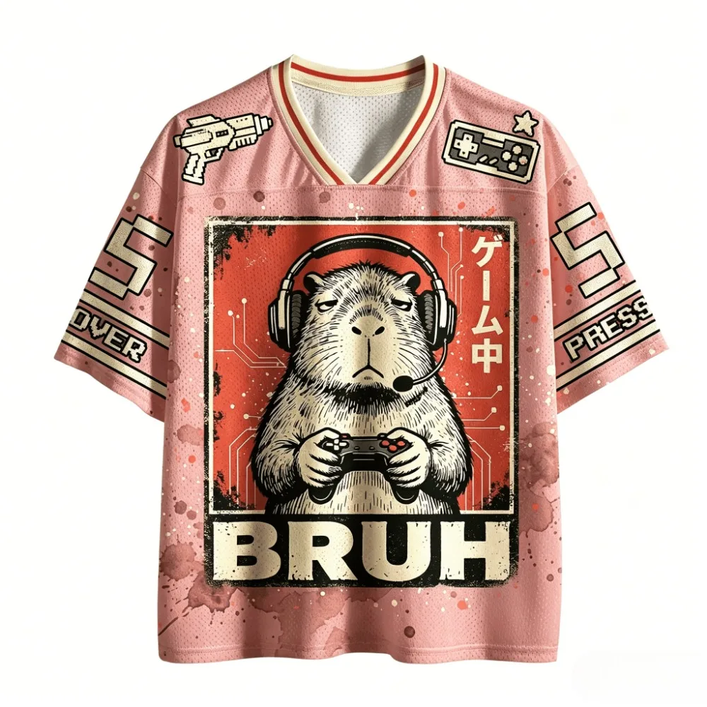 Sommer-Spaß Meerschweinchen-Thema 3D-Druck Sport Atmungsaktiv Schnelltrocknend Herren Damen V-Ausschnitt T-Shirt Outdoor Street Casual Eltern-Kind-Kleidung – Detail 5