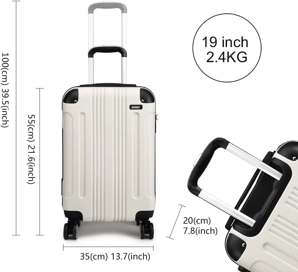 KONO Suitcase Lightweight hard case trolley suitcase with 4 twin wheels & TSA lock ABS material