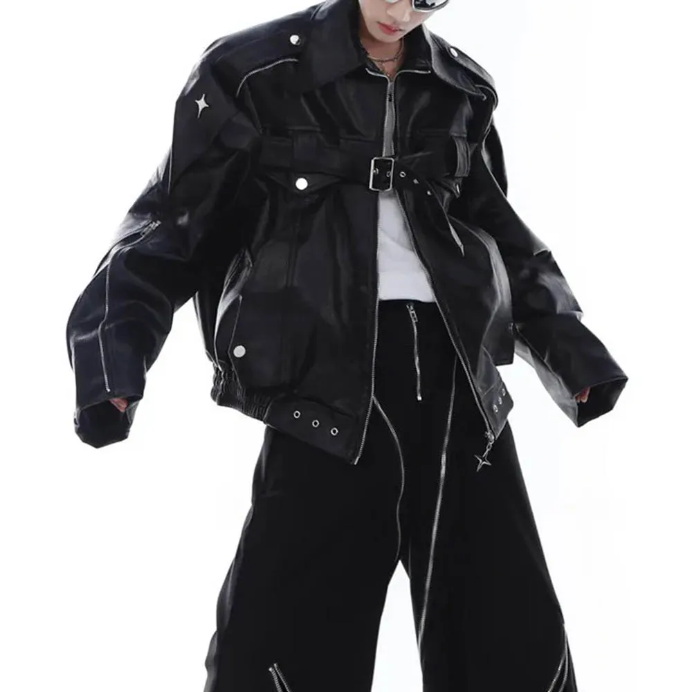 

Autumn Men's Pu Leather Long-Sleeved Jacket American Retro Fashion Trend Street Hip-Hop Loose Casual Niche Men's New Tops 2025