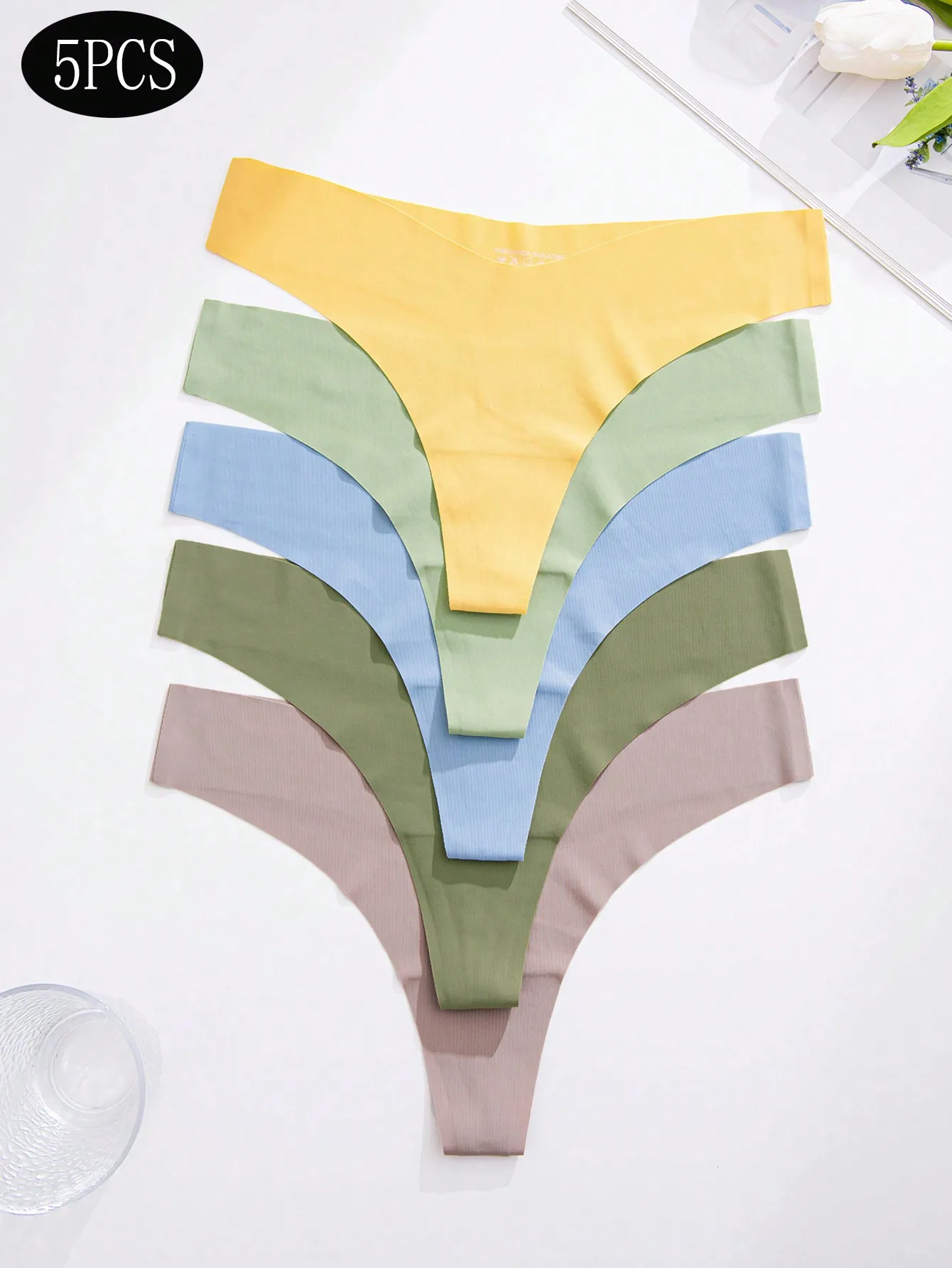 5Pcs One Piece Seamless Ice Silk Thong Panties Low Rise Invisible No Trace High Elastic Breathable Quick Dry Briefs Pure Cotton