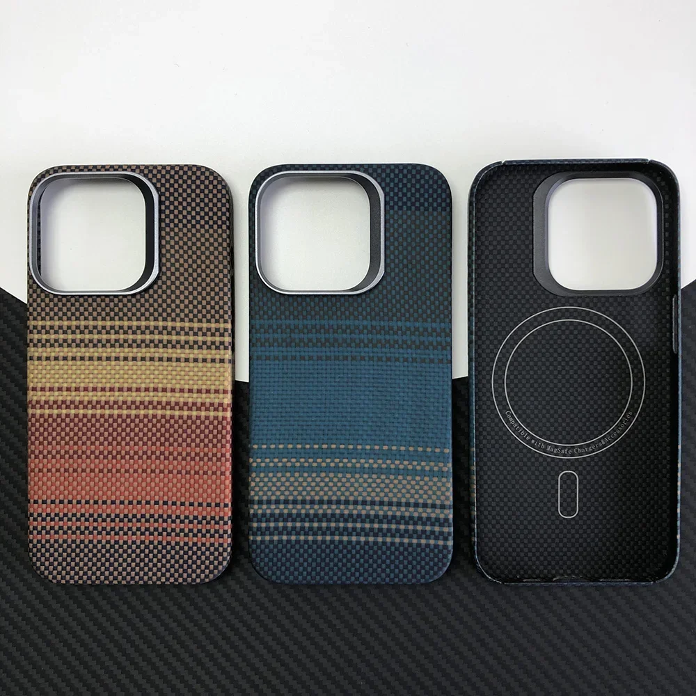 

Colorful phone case for Apple iPhone 15 Pro ip15 ip15pro ip Kevlar real Aramid Carbon Fibe case Magnetic Wireless charging 01-02