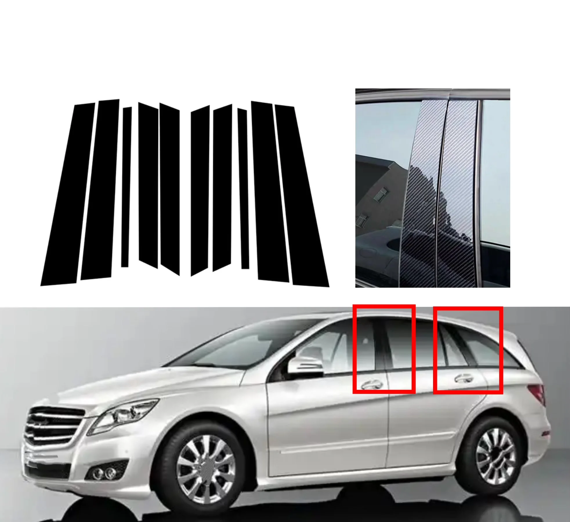 

Glossy Black Pillar Posts Silver Carbon Fit For Mercedes-Benz R-Class W251 2006-2013 Window BC Column Sticker Door Trim Cover