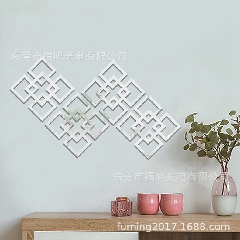 20x20cm DIY Hollow Square Mirror Stickers - Gold/Silver Self-Adhesive Wall Decors for Creative Home, Bedroom Art Studio