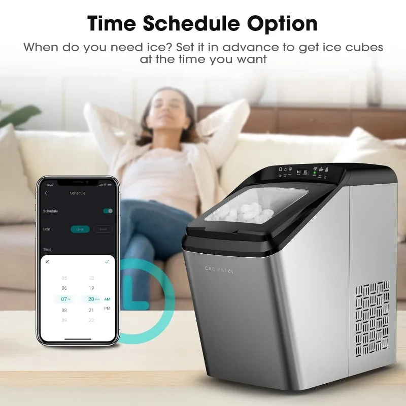 Crownful Smart Ice Maker Arbeits platte, mit App Fernbedienung Eismaschine, 9 Bullet Ice bereit in 7-10 Minuten, 33lbs in 24h