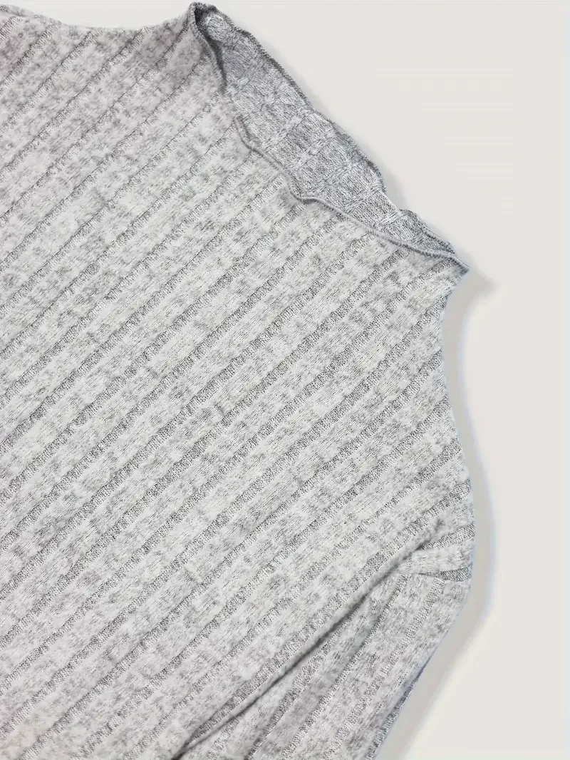 Festes geripptes Kleid mit Rundhals ausschnitt, elegantes, langärmliges, figur betontes Kleid mit Salat besatz, Damen bekleidung – Detail 4