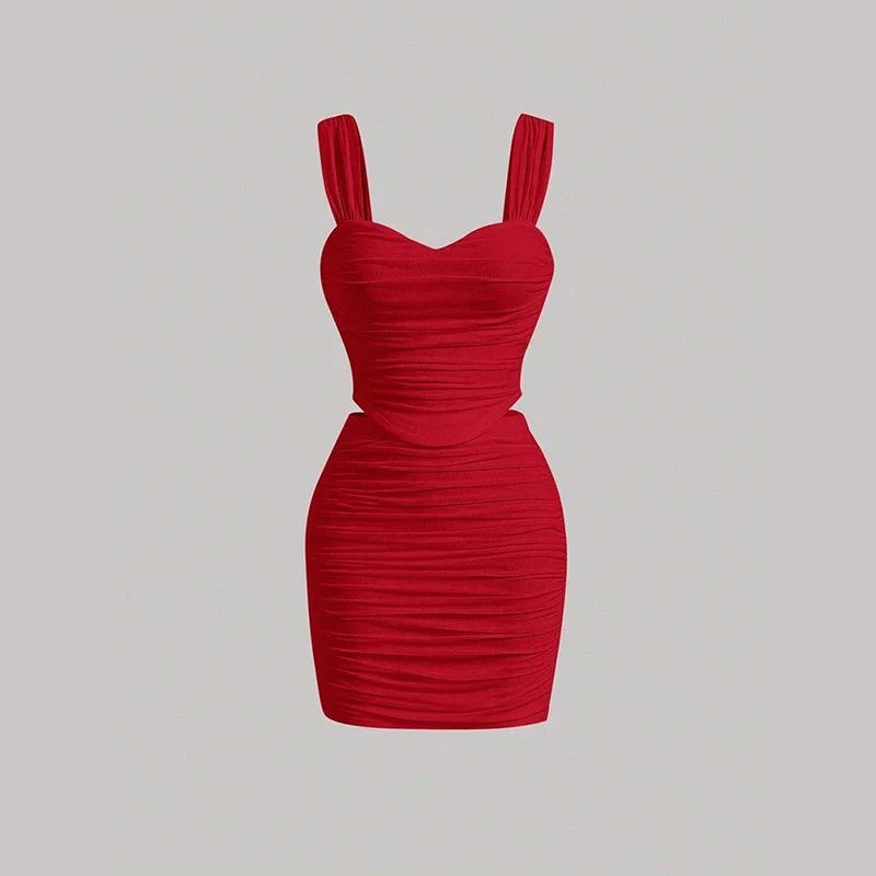 

Летний новый комплект женской одежды: модный повседневный топ-камизоль и облегающая короткая юбка с плиссировкой, комплект из двух предметов