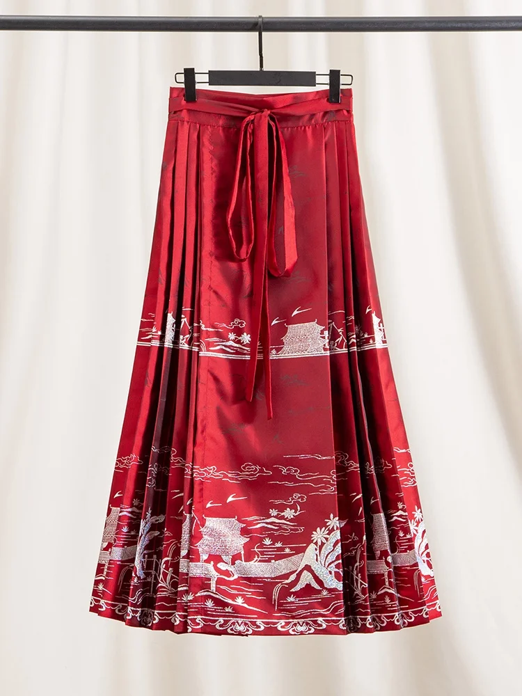 

Красная юбка-миди с завышенной талией в новом китайском стиле, облегающая, в национальном стиле, улучшенная модель, для повседневной носки