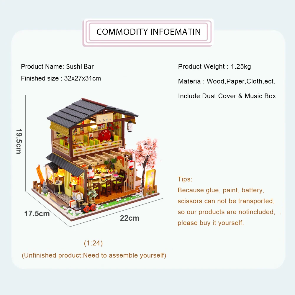 Cutebee Doll House Furniture Miniature Dollhouse DIY Miniature House Japanese architecture Toys for Children
