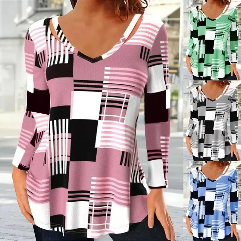 

Women's Plaid Collar Long Sve T-irt Casual Sle Comfortable Elastic Fiber irt No Brand Registered Trademark