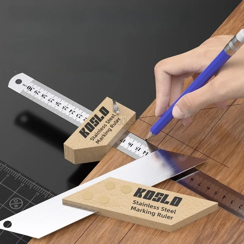 Multi-functional Woodworking Marking Ruler 45 ° Angle Measurement Scribing Folding Ruler Beech Slider Limitting Scale Ruler Tool