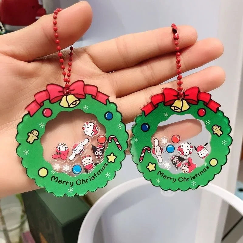 New Christmas Rocker Keychain Cute Cartoon Christmas Tree Decoration Transparent Acrylic Bag Pendant for Couples Gifts