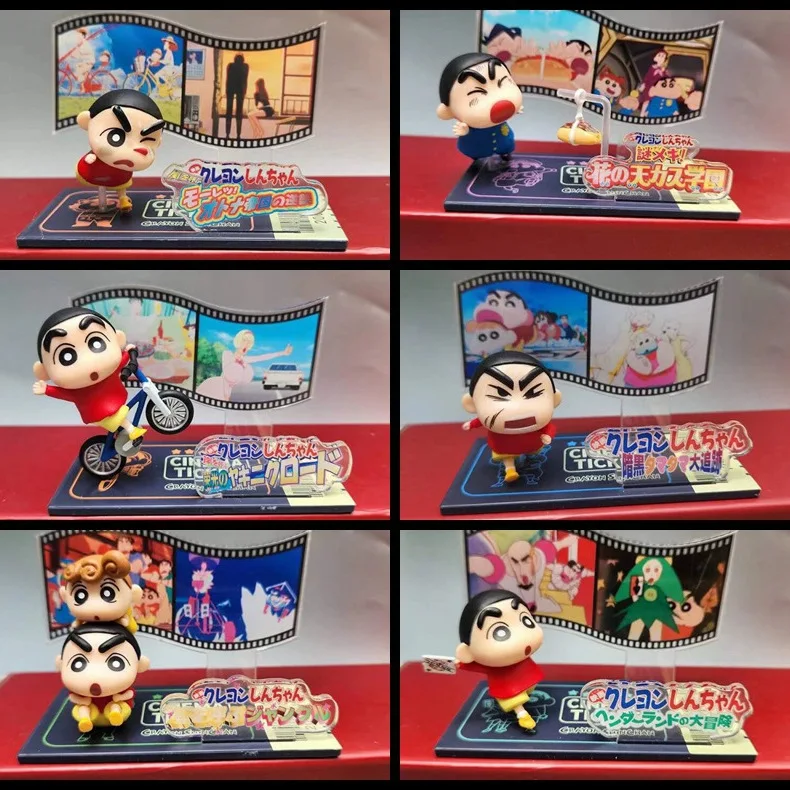 Anime Periphery 6 Pcs/Set Crayon Shin-chan 5cm Shinnosuke Nohara Theater Edition Kawaii Figure Collection Doll Model Ornaments