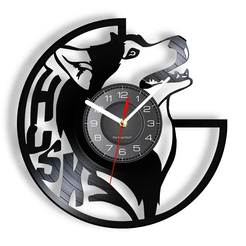 Siberian Husky Dog Vinyl Record Wall Clock Arctic Sled Dog Home Decor Breed Pet Art Huskie Nice Watch Gift for Dog Lovers