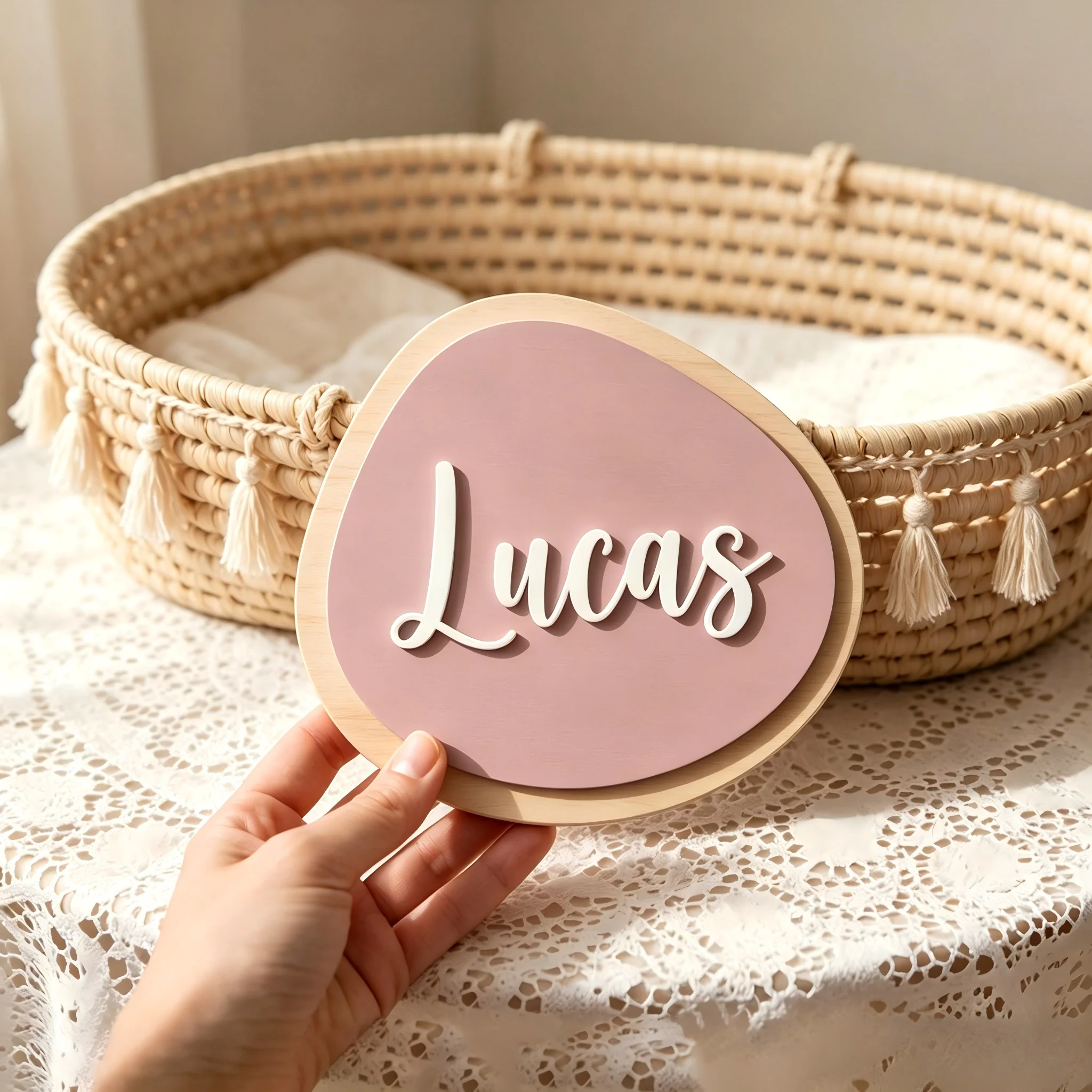 1Pc Custom Cartoon Oval Shape Wooden Name Plaque,Home Kids Room Nursery Bedroom Wall Door Decor,DIY Paintable,Birthday Gift