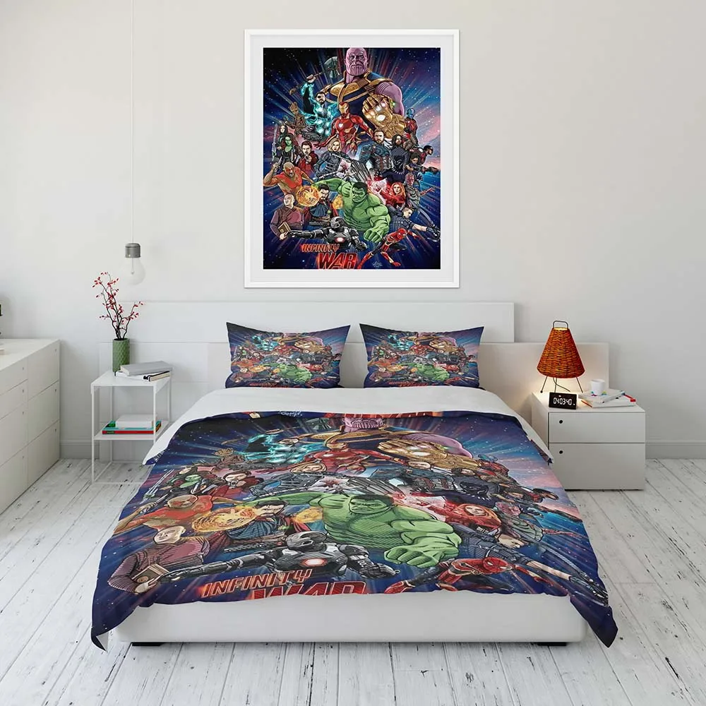 Imagem -04 - Disney Cartoon Avengers Bedding Conjunto For Kids Folha Plana Duvet Cover Fronha Roupa de Cama Roupa de Cama Têxtil Individual Duplo King Size